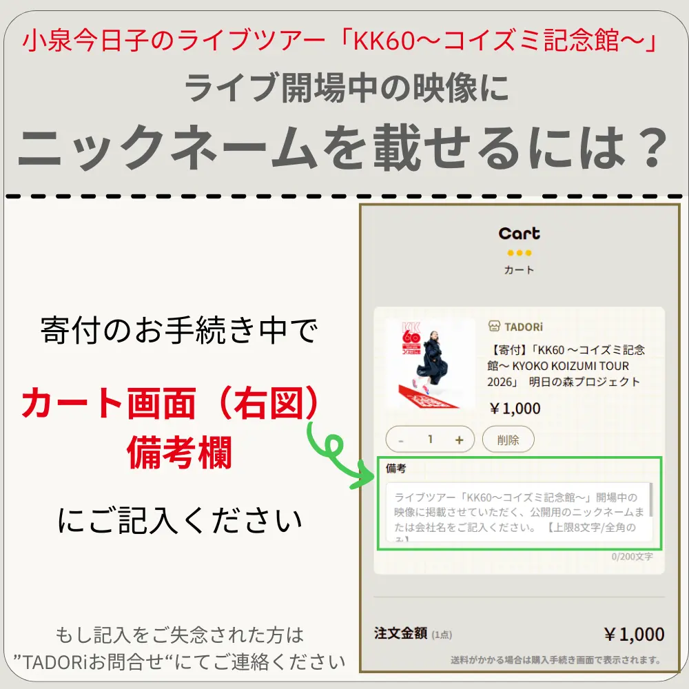 【寄付】「KK60 ～コイズミ記念館～ KYOKO KOIZUMI TOUR 2026」　明日の森プロジェクト